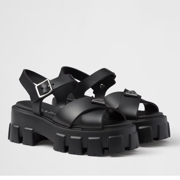 Prada Monolith rubber Black Platform Sandals black size 8 NWT in box - Picture 1 of 13